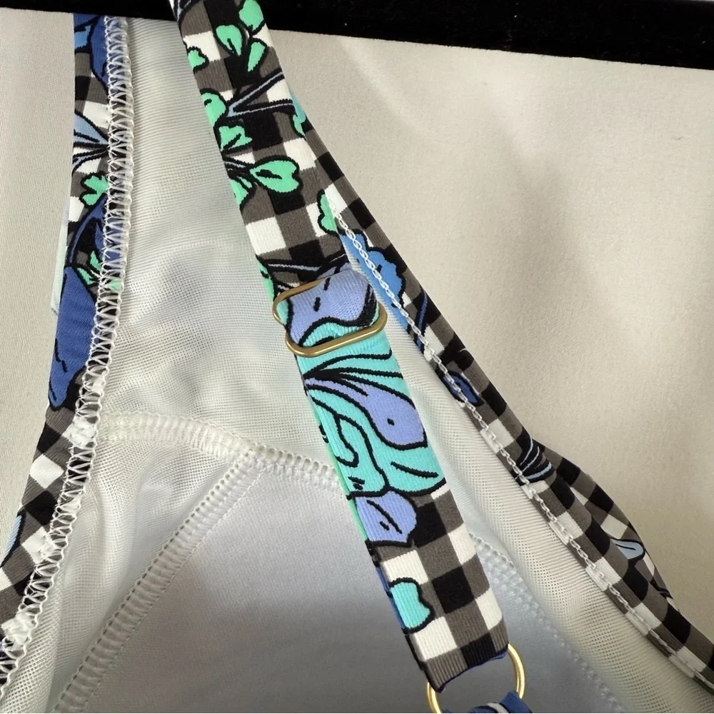 Lands' End Blue Floral Checkered one piece Swimsuit size: 10